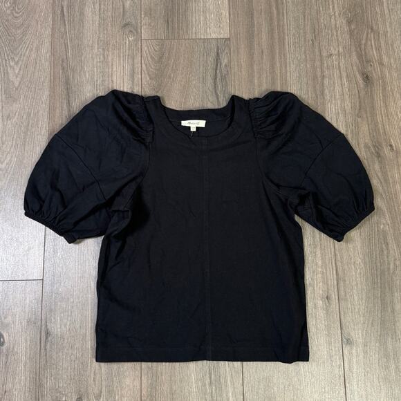 Madewell Puff-Sleeve Tee WMNS 2XS Jet Black Pullover Short Sleeve Stretch Cotton - Picture 1 of 7